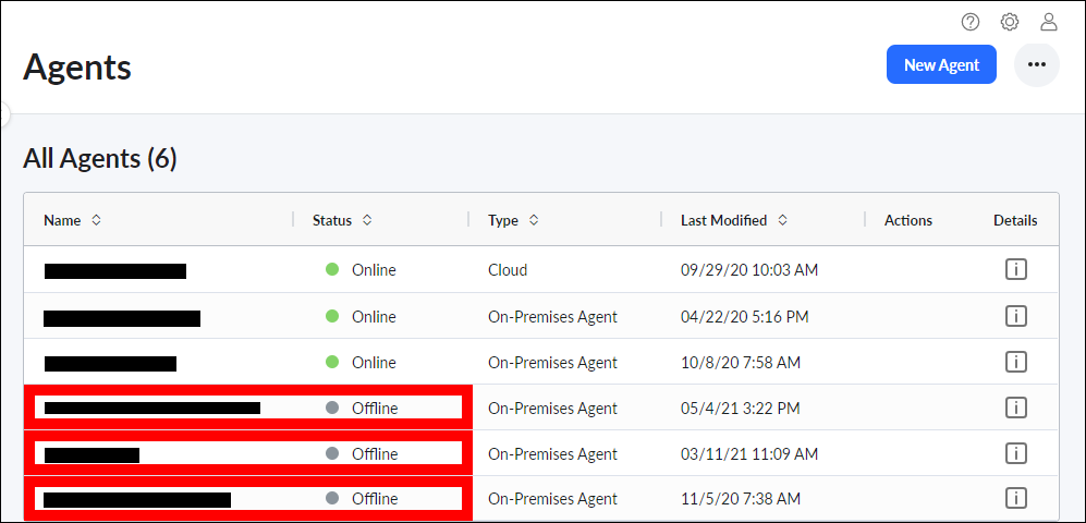 The Datalink Agents panel lists all your connected Apptio Agents and their status, including those that are OFFLINE